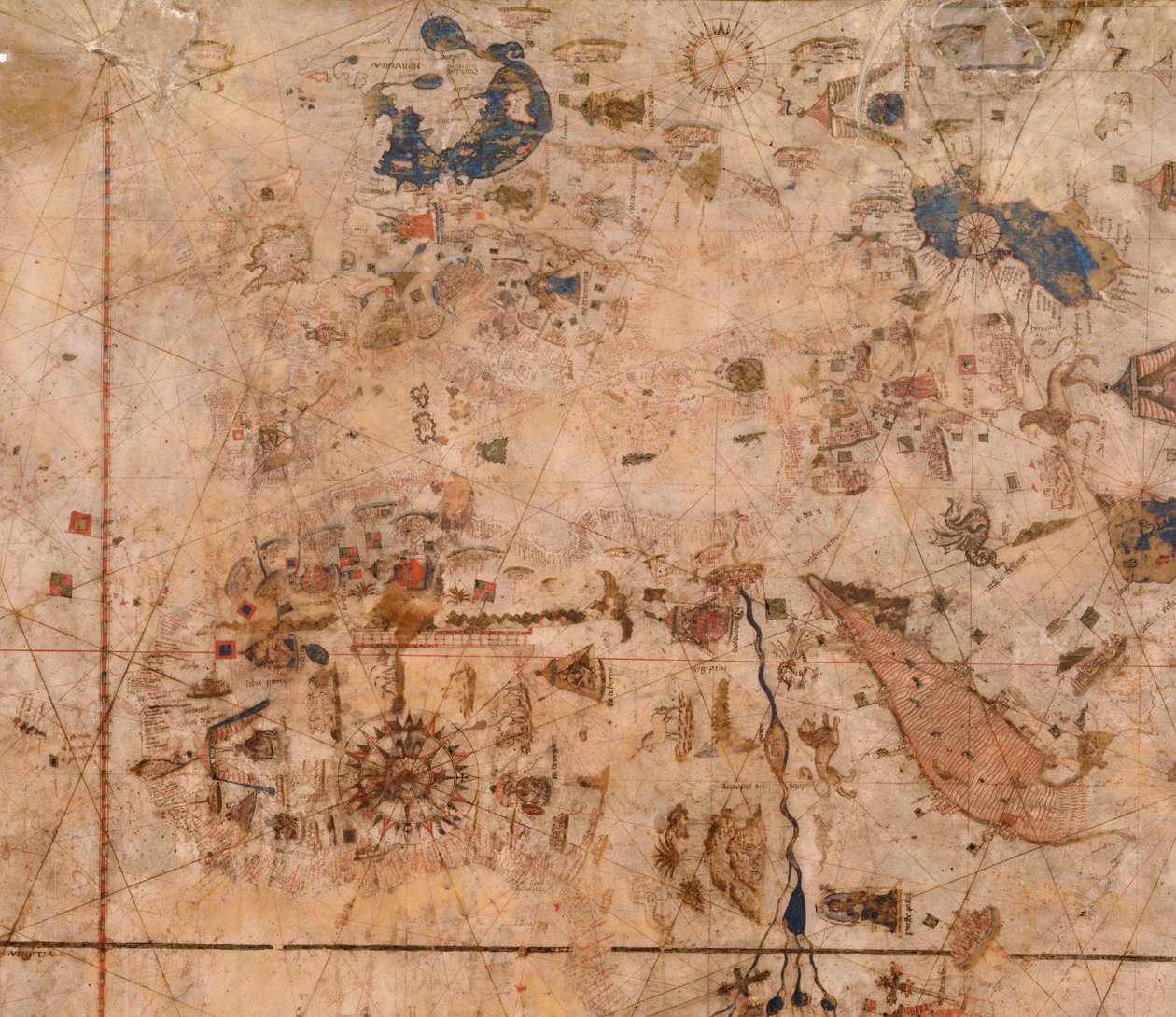 Mapa do mundo, das costas orientais da América até a Índia. de Visconte Maggiolo