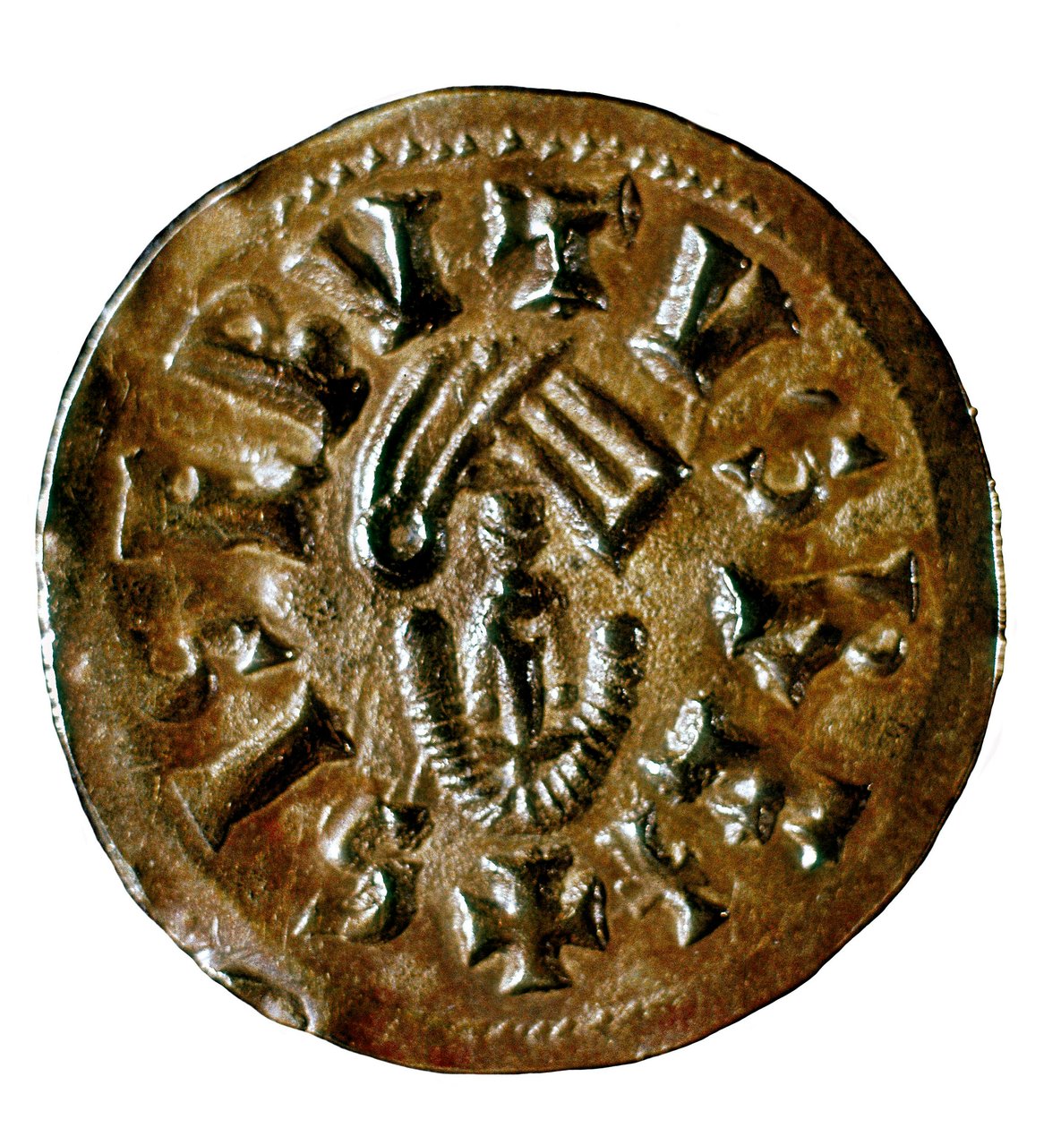 Tremissis (ou triens) do Rei Sisenand, fundido em Caesaraugusta (Saragoça), Espanha, século VII (moeda) de Visigothic