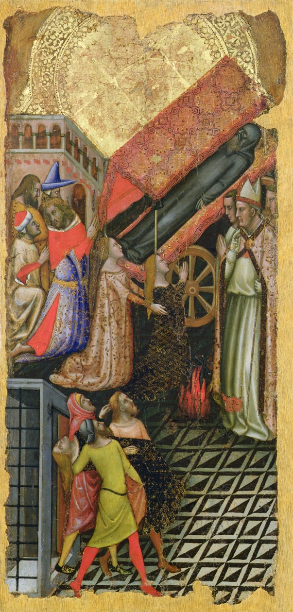 Cura da filha do Imperador Constantino, O funeral de Santo António (em cima); A filha do Imperador Constantino possuída pelo diabo (em baixo) de Vitale da Bologna