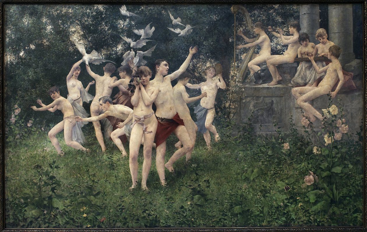 Festival da Primavera (cena alegórica). Pintura de Karel Vitezslav Masek (1865-1927), Oil On Canvas de Vitezlav Karel Masek