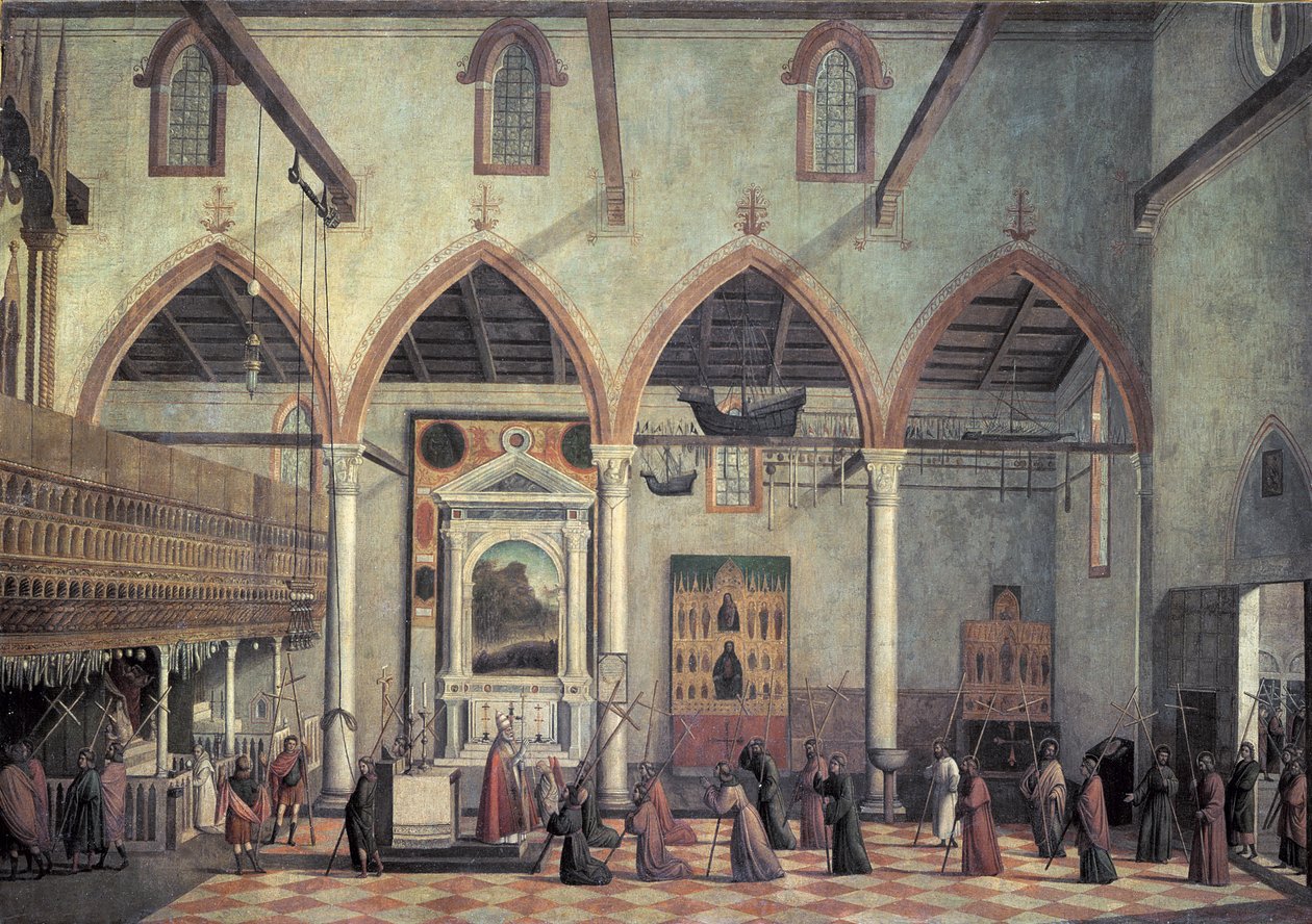 Aparição do Crucificado do Monte Ararat na Igreja de Sant &39;Antonio di Castello, c.1512 de Vittore Carpaccio