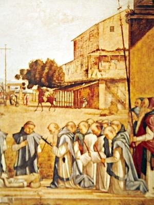 Detalhe do enterro de São Jerônimo, c.1507-09 de Vittore Carpaccio