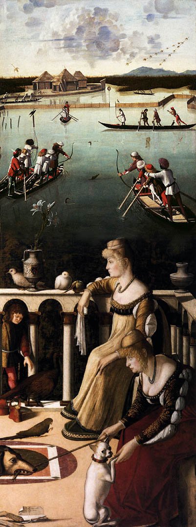 Duas senhoras venezianas e caça na lagoa de Vittore Carpaccio