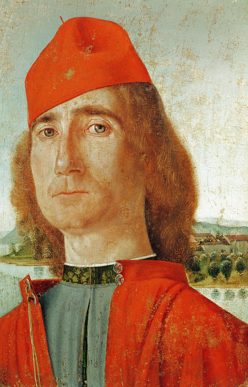 Homem em boina vermelha, 1492 (tempera em madeira) de Vittore Carpaccio
