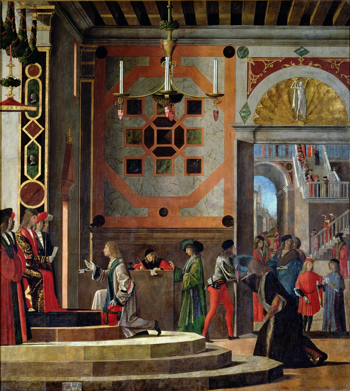 A partida dos embaixadores ingleses, do ciclo de Santa Úrsula, 1498 de Vittore Carpaccio