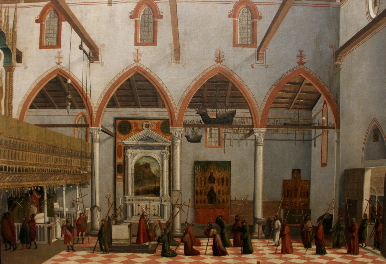 Visão do Ebon anterior com a aparição dos crucifixos de M. Ararat na Igreja de S. Antonio di Castello de Vittore Carpaccio