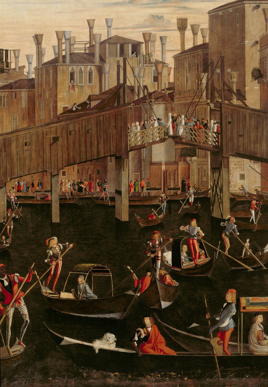 Ponte de madeira de Rialto, do milagre da relíquia da verdadeira cruz, detalhe 1494 de 29232 de Vittore Carpaccio