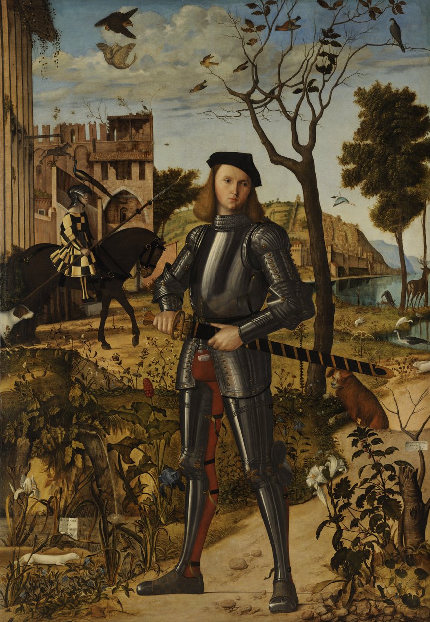 Jovem cavaleiro em uma paisagem de Vittore Carpaccio