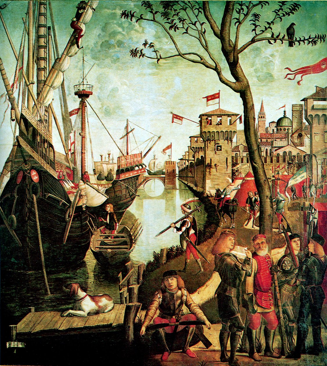 Chegada de Santa Úrsula em Colônia Durante o cerco dos hunos A lenda de Santa Úrsula, 1490 de Vittore Carpaccio