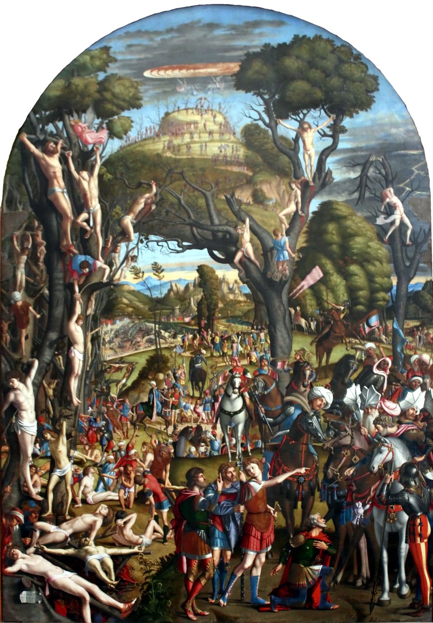 Crucificação e apoteose dos dez mil mártires do Monte Ararat. de Vittore Carpaccio