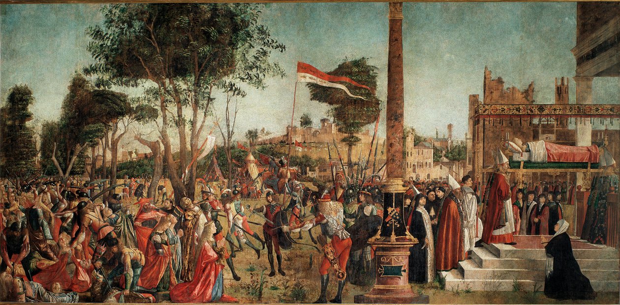 Ciclo da vida de Santa Úrsula: o Martírio dos Peregrinos e o Funeral de Santa Úrsula de Vittore Carpaccio