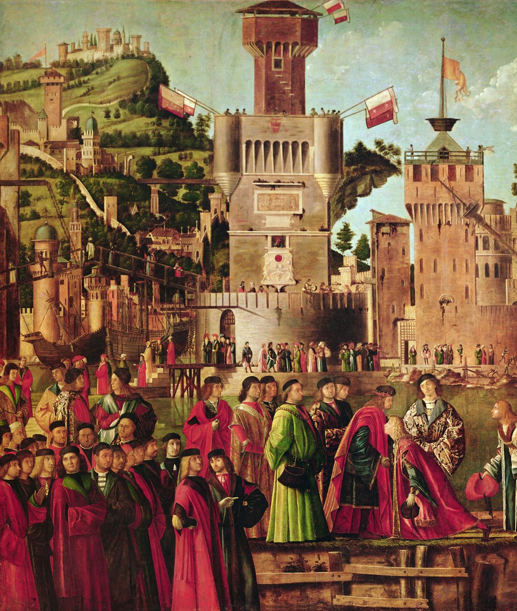 Detalhe do Encontro de Etério e Ursula e a Partida dos Peregrinos, do Ciclo de Santa Úrsula, c.1490-96 (detalhe de 56472) de Vittore Carpaccio