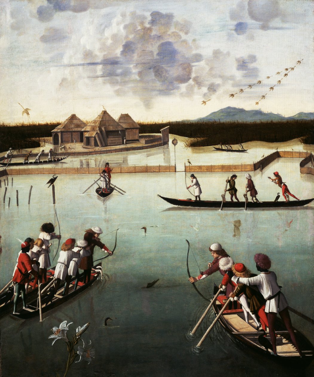 Hunting on the Lagoon, c.1490-5 (óleo no painel) de Vittore Carpaccio