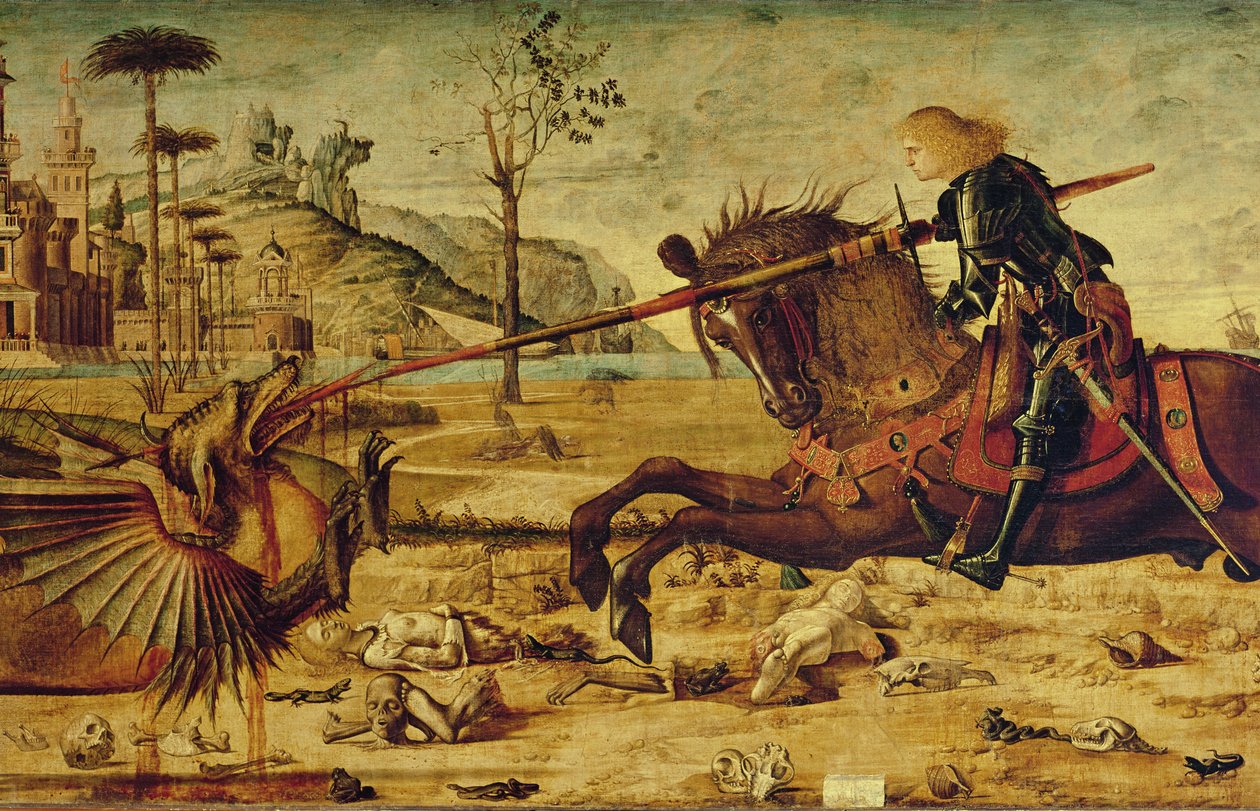 São Jorge matando o dragão, 1502-07 (detalhe de 428017) de Vittore Carpaccio