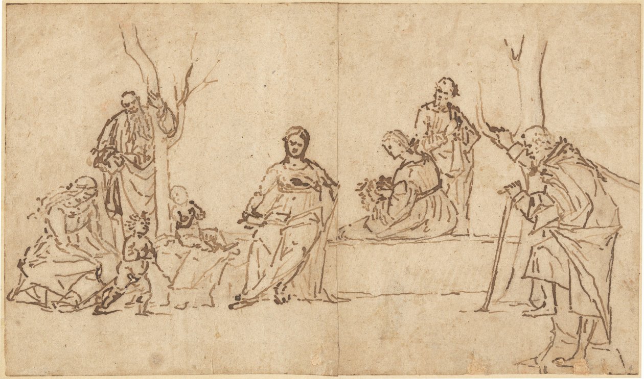 A Madona e o Menino com Santos em uma Paisagem (Sacra Conversazione) de Vittore Carpaccio