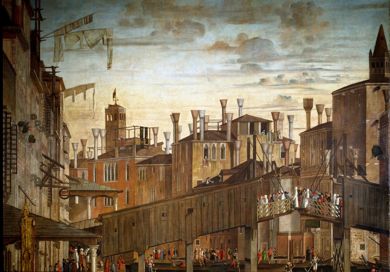 O Milagre da Relíquia da Santa Cruz na Ponte Rialto em Veneza, Detalhe. Pintura de Vittore Scarpazza dit Vittore Carpaccio (1460-1525) de Vittore Carpaccio