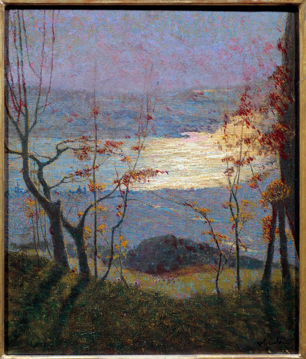 Bom dia. Paisagem de outono com árvores. Pintura de Vittore Grubicy Di Dragon (1851-1920) Ec. Ital., século XX. Óleo sobre tela. Dim: 0,47 x 0,41m. Paris, Musee d