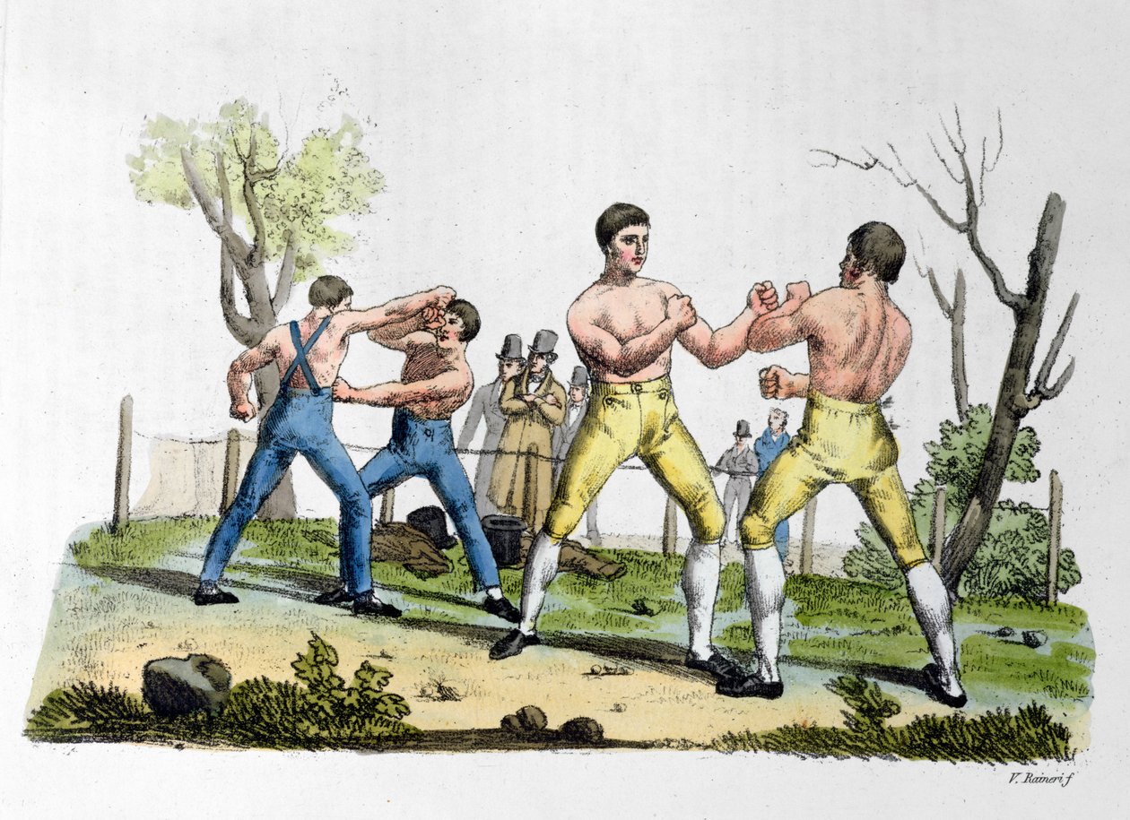 Boxe na Inglaterra, ilustração de &39;Traje antigo e moderno&39; por Giulio Ferrario, publicado em Milão 1819 de Vittorio Raineri