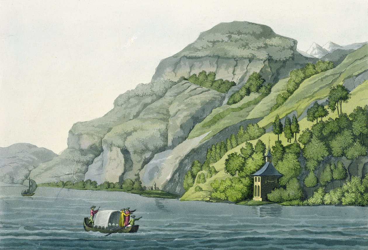 Capela de Guilherme Tell, da Alfândega das Nações Diversas, publicada em 1800-18 (gravura a cores) de Vittorio Raineri