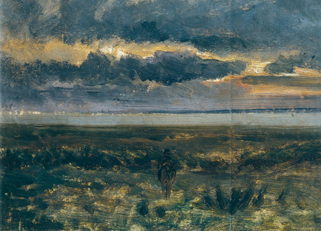 Pôr do sol sobre o mar, de Vittorio Avondo (1836-1910) de Vittorio Avondo