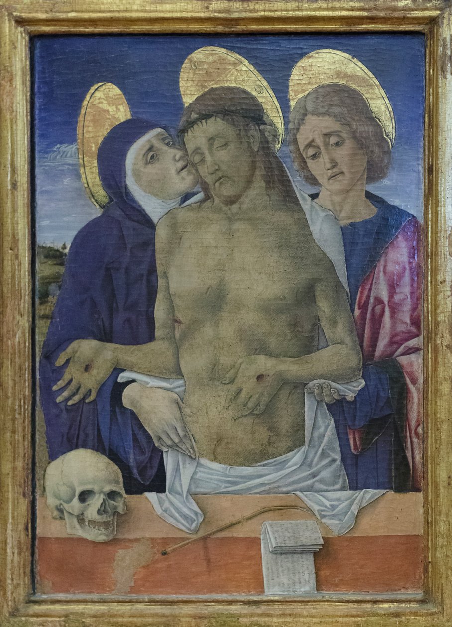 Cristo em piedade com a Virgem e São João Evangelista, c.1490-1500 (óleo sobre painel) de Vittorio Crivelli