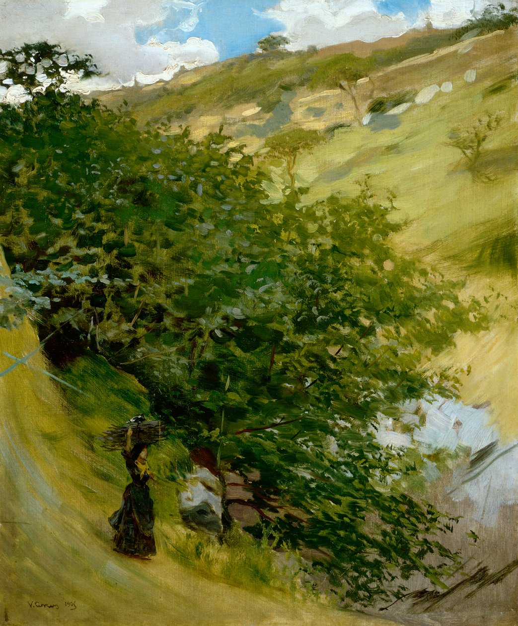 Madeira na paisagem por Vittorio Matteo Corcos (1859-1933), óleo sobre tela, 53x43 cm de Vittorio Matteo Corcos