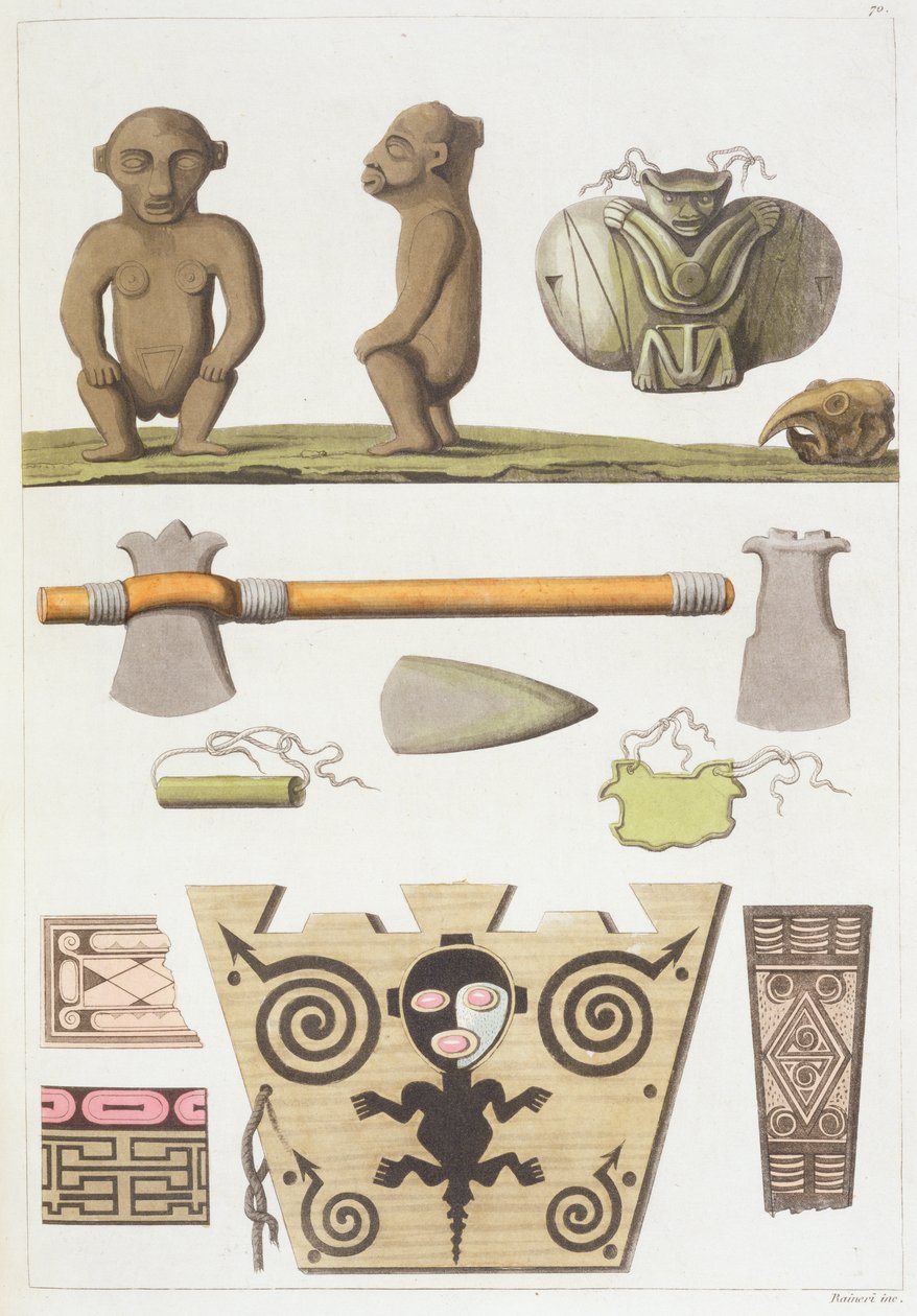 Ídolos das Caraíbas (gravura a cores) de Vittorio Raineri