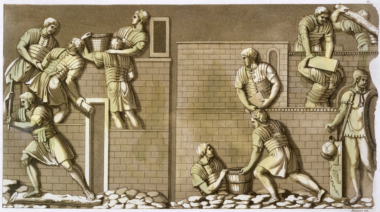 Soldados romanos construindo um forte, c1820-1839 de Vittorio Raineri