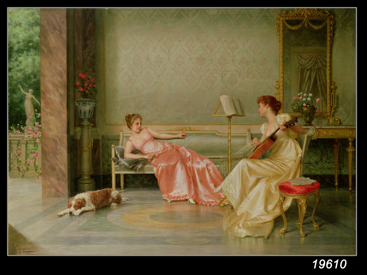Um Interlúdio Musical (óleo sobre tela) de Vittorio Reggianini