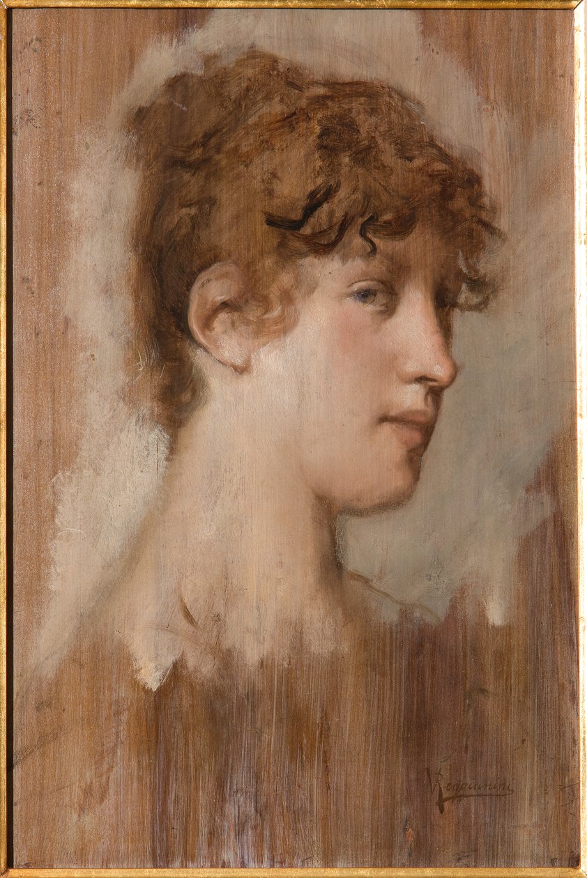 Rosto de menina (pintura a óleo de painel) de Vittorio Reggianini