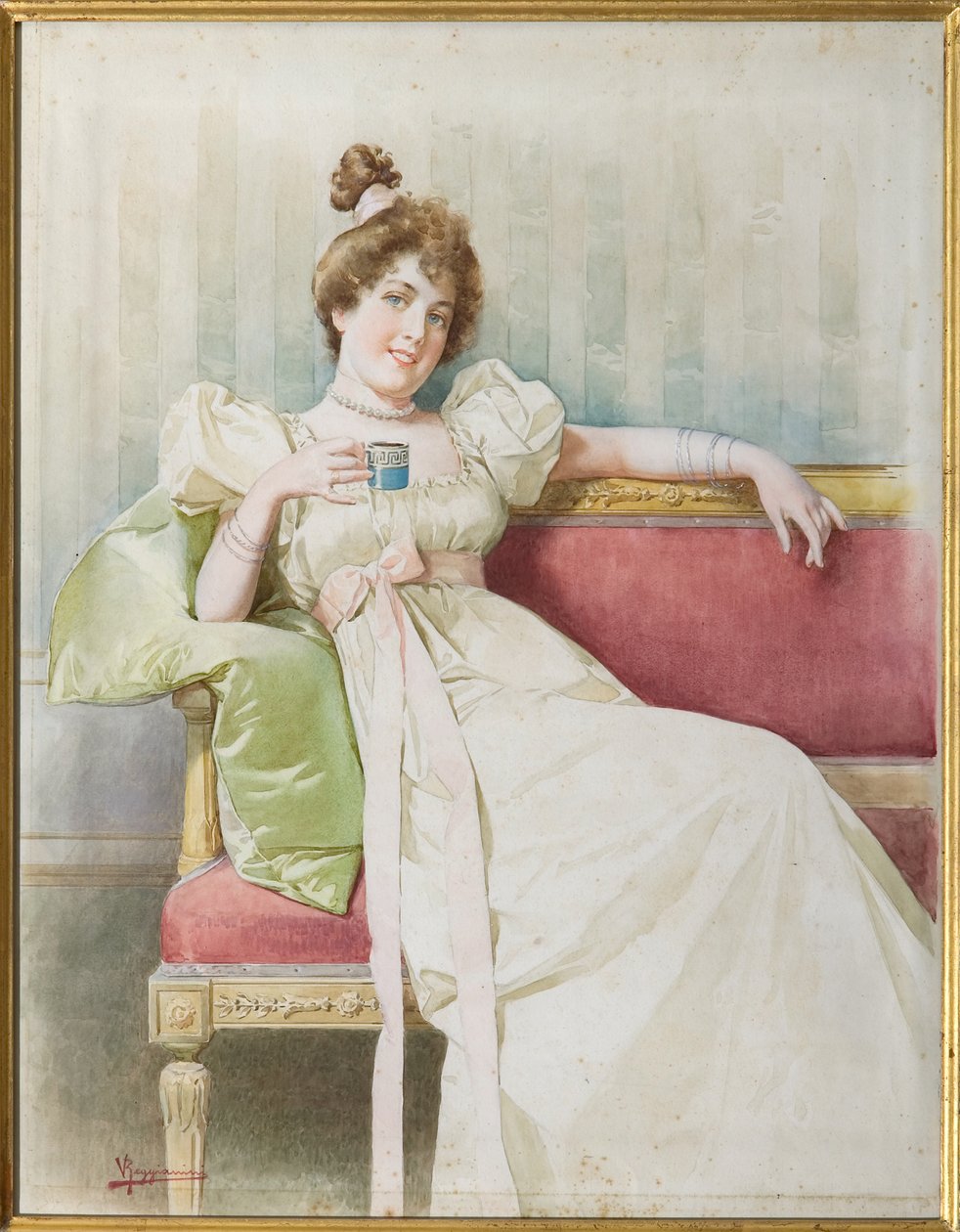 Senhora no sofá (aguarela sobre papel) de Vittorio Reggianini