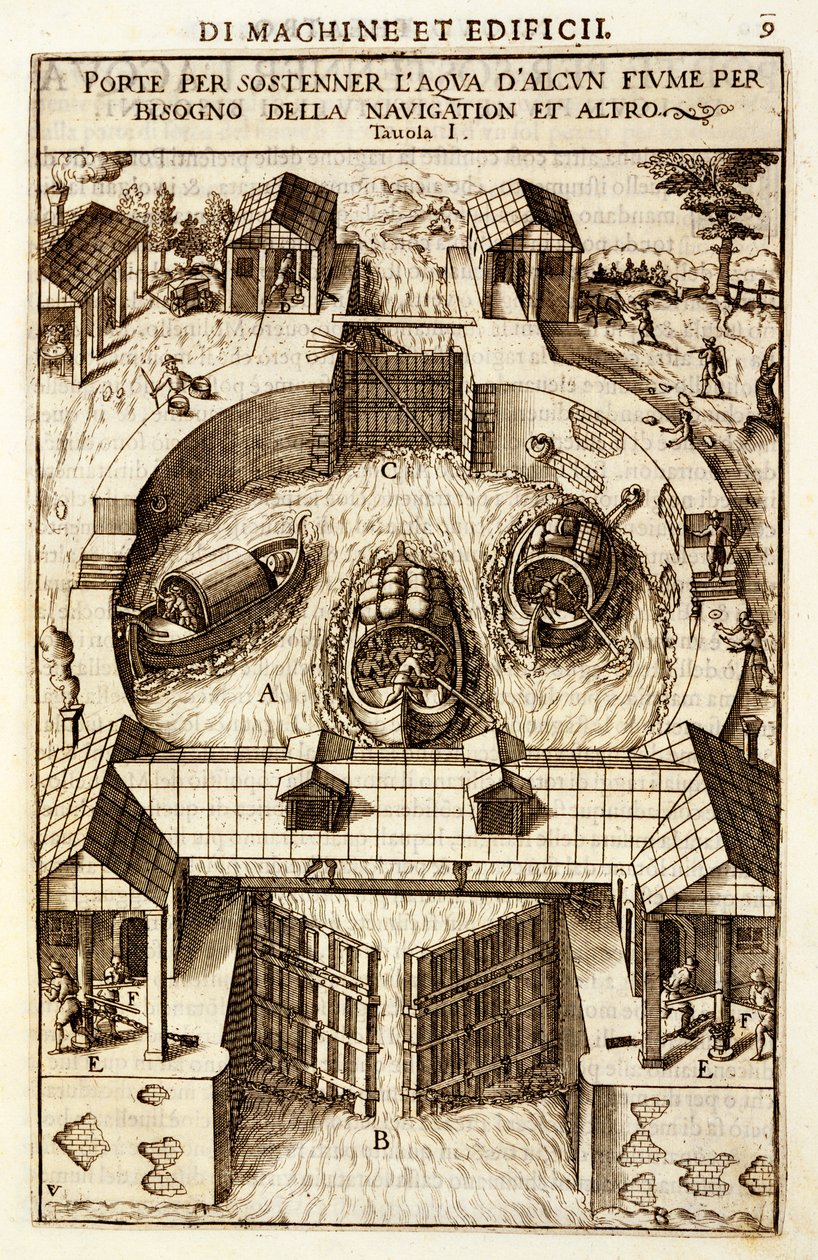 Máquina hidráulica para uma eclusa de canal ou rio, 1607 de Vittorio Zonca
