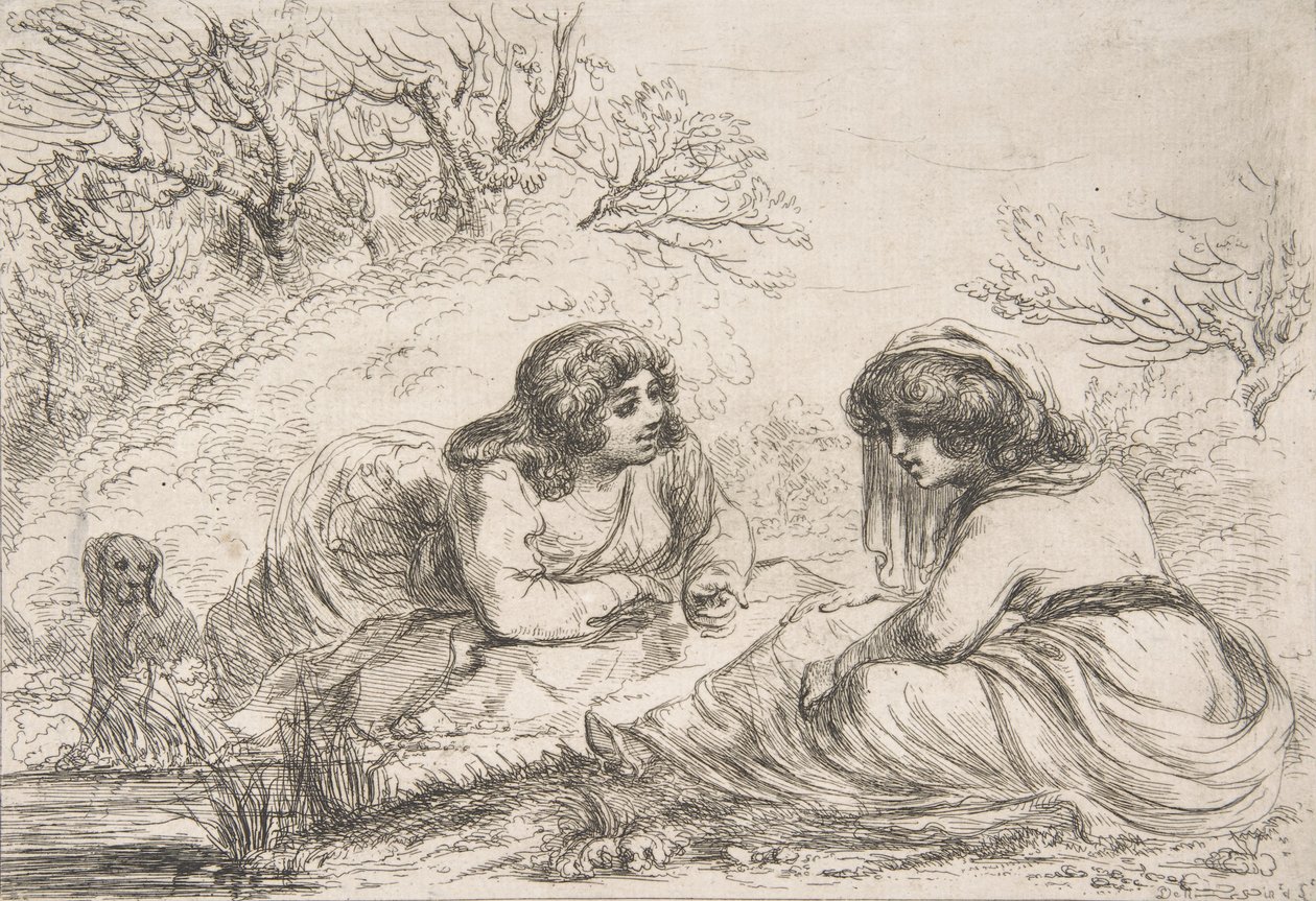 Duas mulheres em uma paisagem, 18-início do século 19., 18-início do século 19. de Vivant Denon