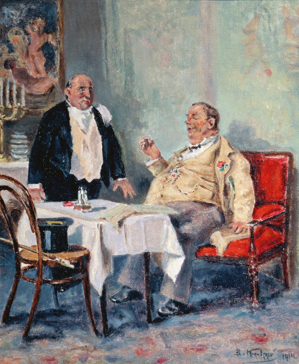 Em um restaurante, 1914 de Vladimir Egorovic Makovsky