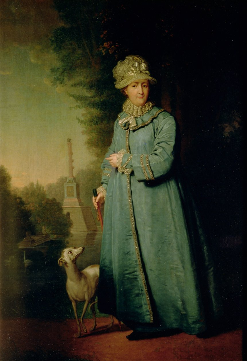 Andando no parque em Tsarskoye Selo (com a coluna de xadrez no fundo) 1794 de Vladimir Lukich Borovikovsky