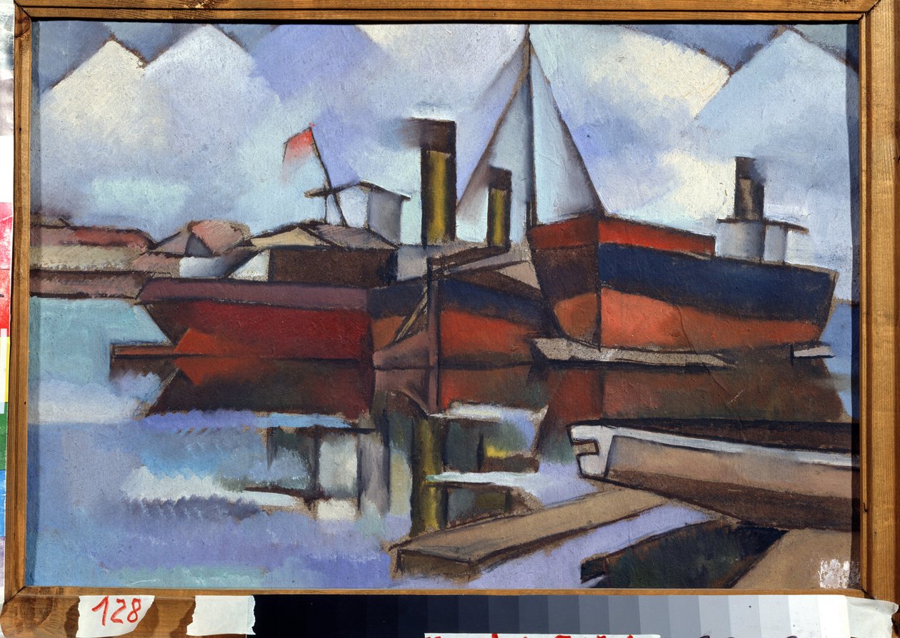 Bateaux a vapeur (Barcos a vapor) - Peinture de Vladimir Davidovich Baranov Rossine (Baranov-Rossine) (Vladimir Daniel Baranoff Rossine) (1888-1944) - Huile sur toile, 35,5 x 51,5 cm de Vladimir Davidovich Baranov Rossine