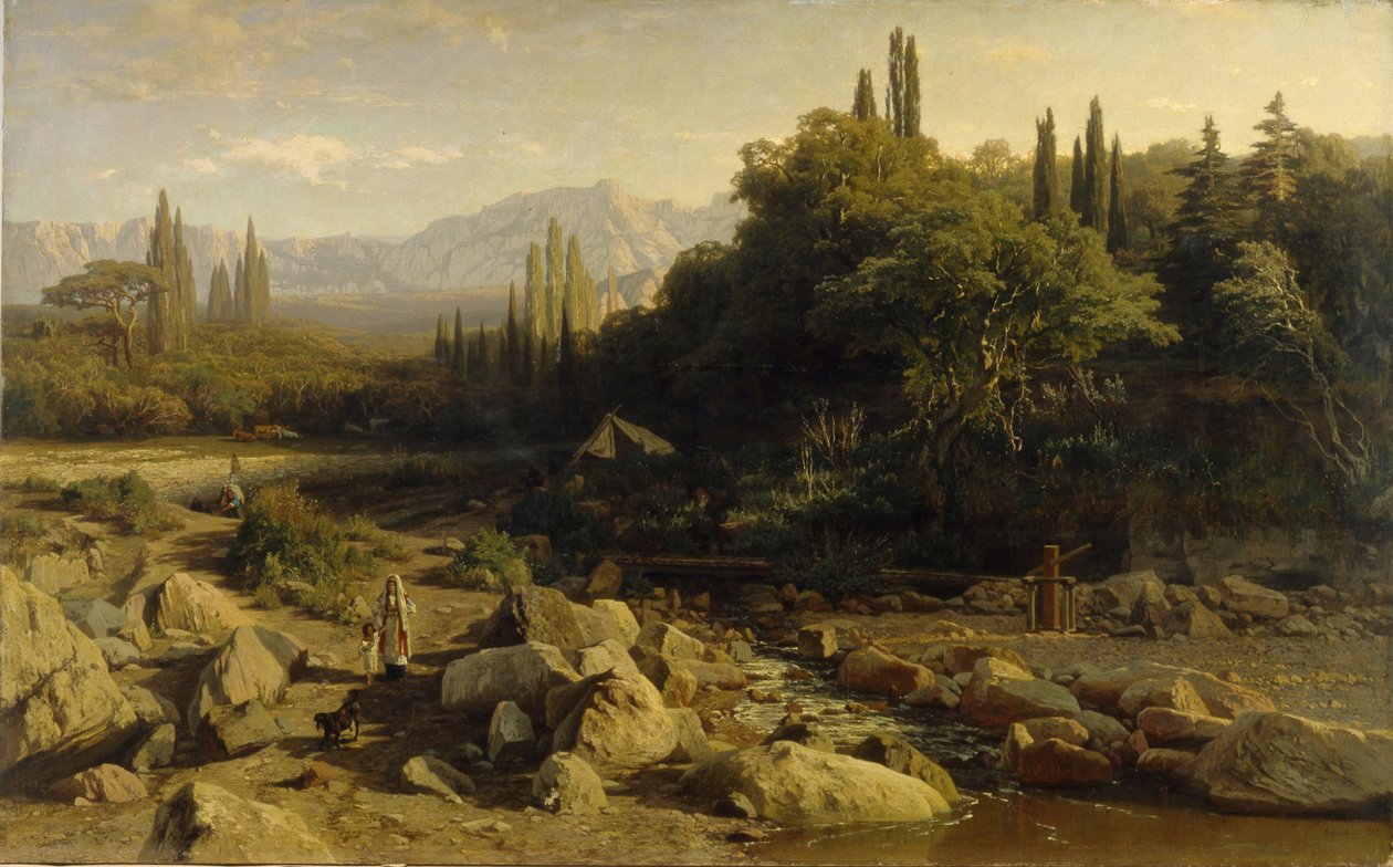 A Crimeia. Paisagem montanhosa com rio, 1868 de Vladimir Donatovich Orlovsky