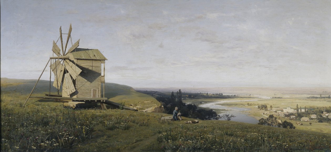 Paisagem ucraniana com moinho de vento, 1882 de Vladimir Donatovich Orlovsky