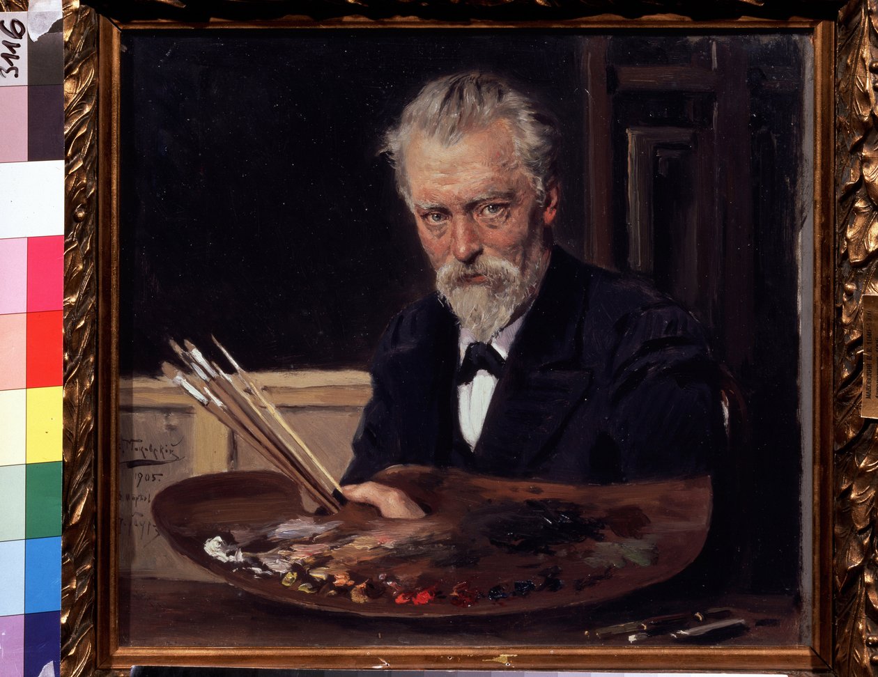 Autorretrato (Autorretrato). Pintura de Vladimir Yegorovich Makovski (Makovsky, Makovskij) (1846-1920), huile sur toile de Vladimir Egorovic Makovsky