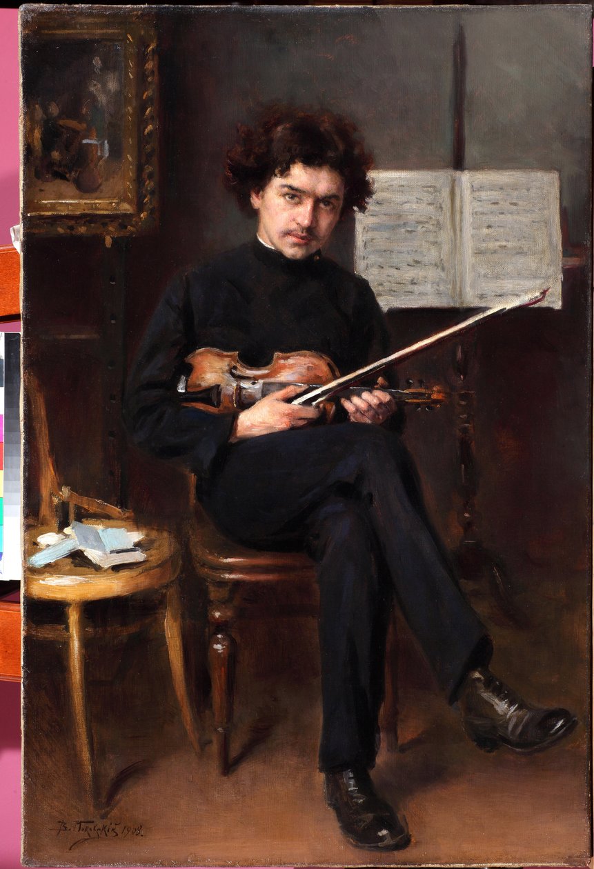 Retrato do violinista e compositor Jan Kubelik (1880-1940) par Vladimir Yegorovich (Egorovitch) Makovsky (Makovski) (1846-1920) de Vladimir Egorovic Makovsky