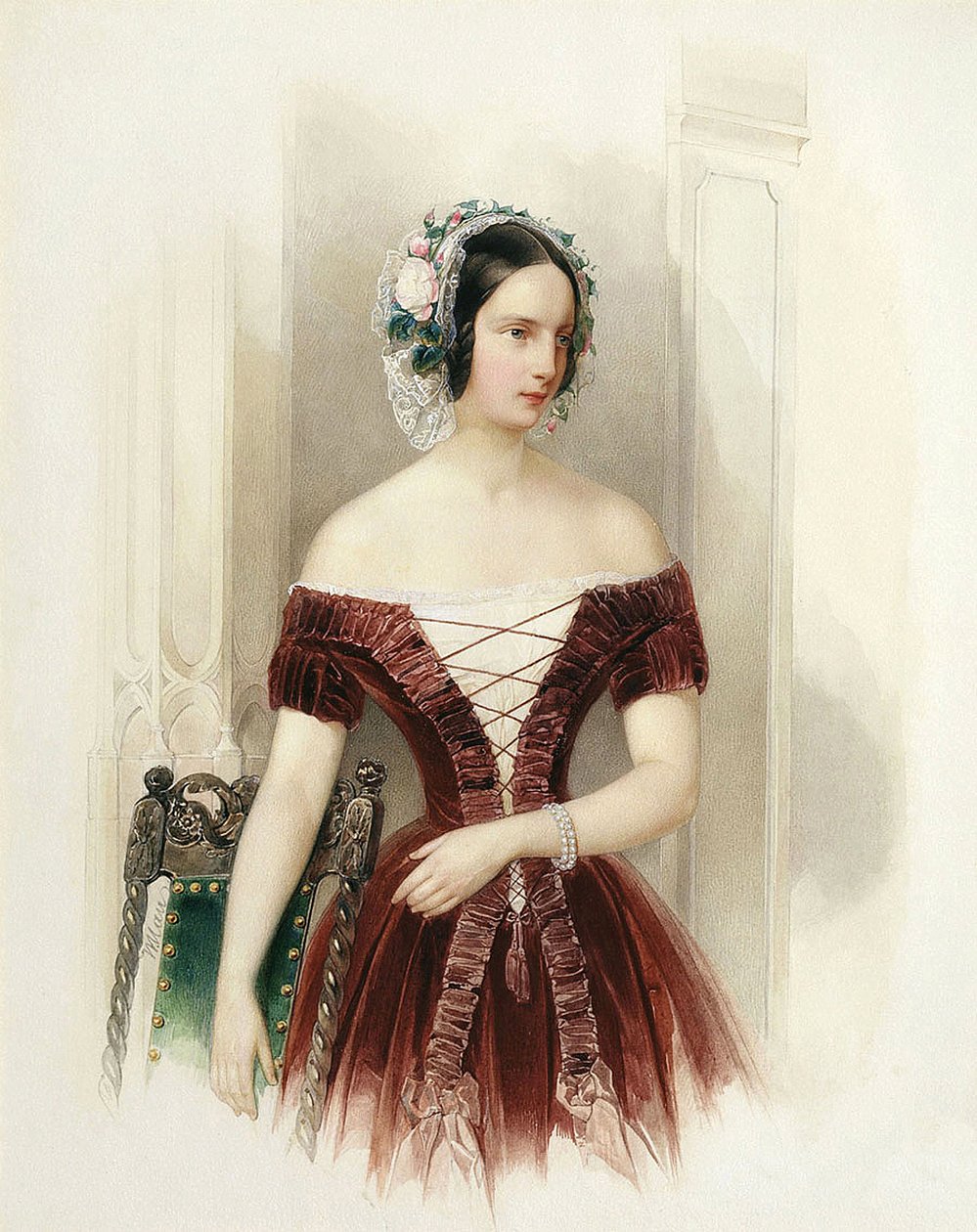 Portrait de la duchesse Alexandra Nikolaievna de Russie (1825-1844) princesse de Hesse Cassel" (Grande Duquesa Alexandra Nikolaevna da Rússia) Peinture de Vladimir Ivanovich Hau (Gau) (1816-1895) vers 1840 saint Petersbourg State Open-air Museum Peterhof de Vladimir Ivanovich Hau