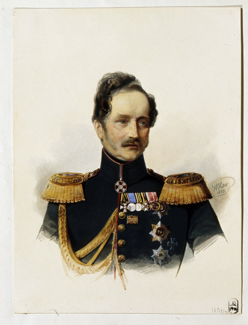 Retrato do Príncipe Alexey Fyodorovich Orlov (1787-1862) (Retrato do Príncipe A. F. Orlov). Soldado e diplomata russo. Obra de Vladimir Ivanovich Hau (Gau) (1816-1895), aquarela sobre papel de Vladimir Ivanovich Hau