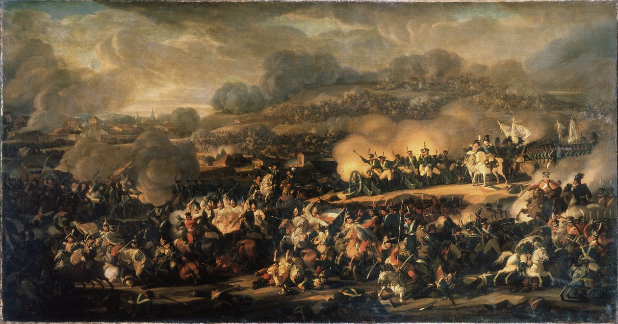 La Bataille des Nations a Leipzig (Alemanha) em outubro de 1813. (A Batalha das Nações de Leipzig em outubro de 1813). Também chamada de Batalha de Leipzig, foi a maior derrota sofrida pela Grande Armada de Napoleão (1769-1821). Pintura de Vladimir I de Vladimir Ivanovich Moshkov