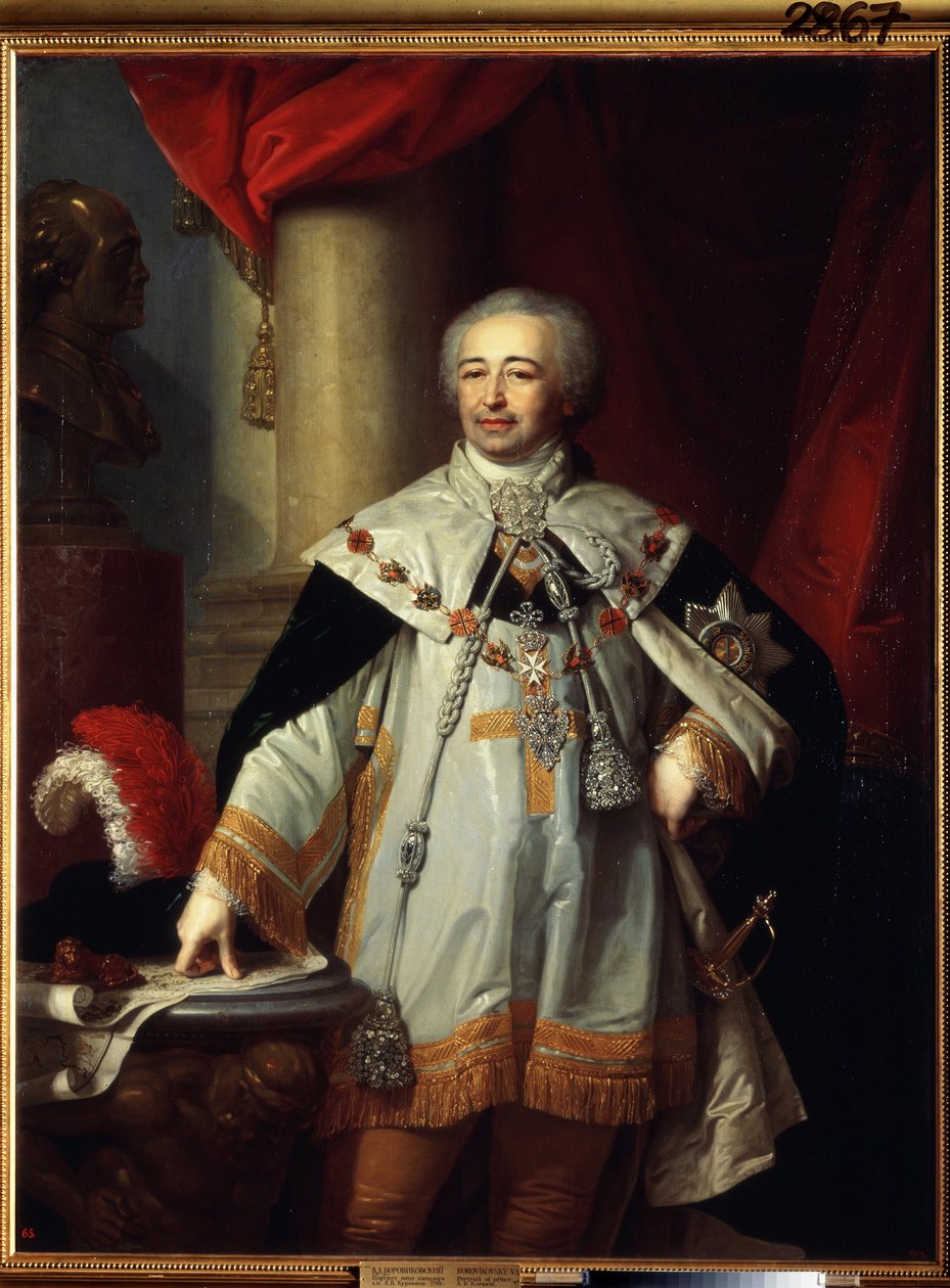 "Retrato do político e vice-chanceler russo Alexander Kurakin (Kurakin) (1752-1818)" Pintura de Vladimir Borovikovsky (Borovikovski) (1757-1825) 1799 Museu Estatal Russo, São Petersburgo de Vladimir Lukich Borovikovsky