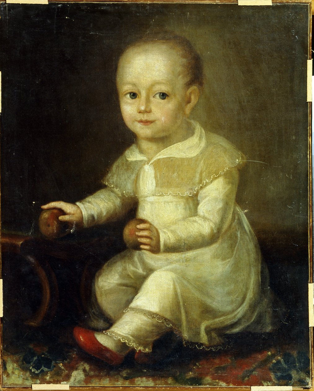 Retrato de uma criança com maçãs. (Retrato de uma criança com maçãs). Pintura de Vladimir Lukitch Borovikovsky (ou Borovikovsky) (1757-1825) de Vladimir Lukich Borovikovsky