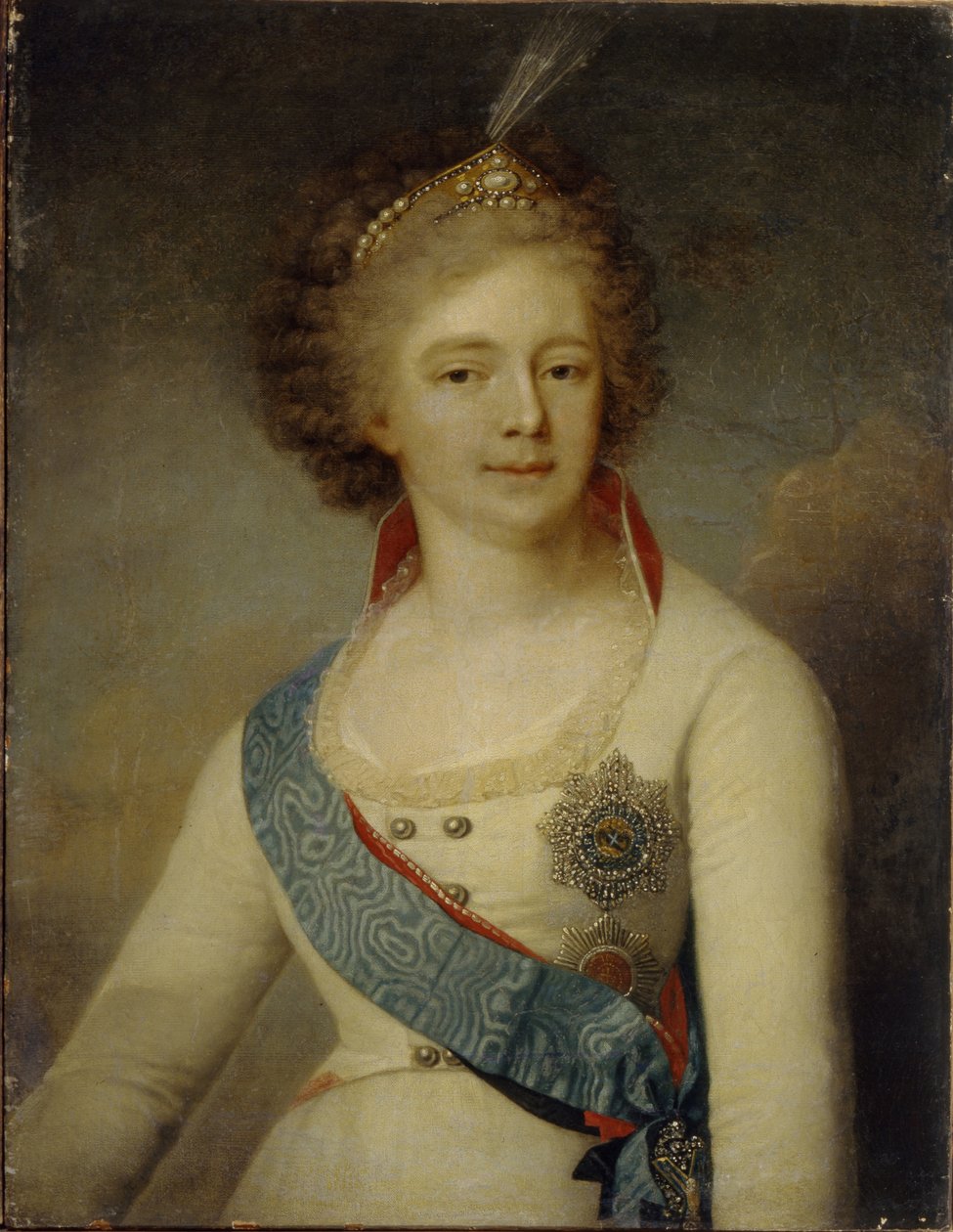 Retrato da imperatriz Maria Feodorovna 1759-1828 no uniforme da guarda do cavaleiro, 1796 de Vladimir Lukich Borovikovsky