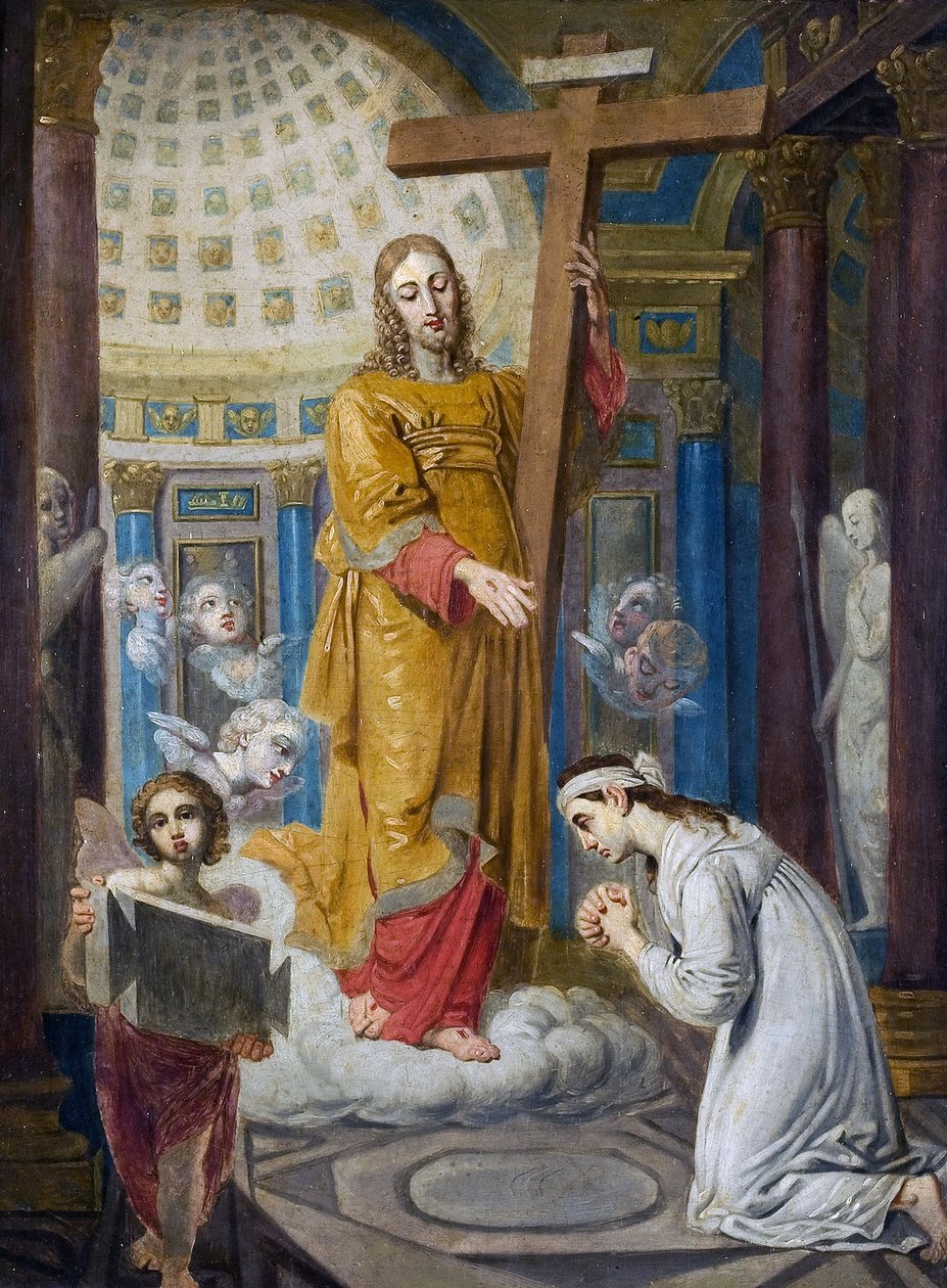 A Aparição de Cristo com a Cruz a Ekaterina Filippovna Tatarinova (1783-1856) - par Borovikovsky, Vladimir Lukich (1757-1825). Óleo sobre madeira, tamanho : 44x34, início de 1820, Museu Estatal Russo, São Petersburgo de Vladimir Lukich Borovikovsky