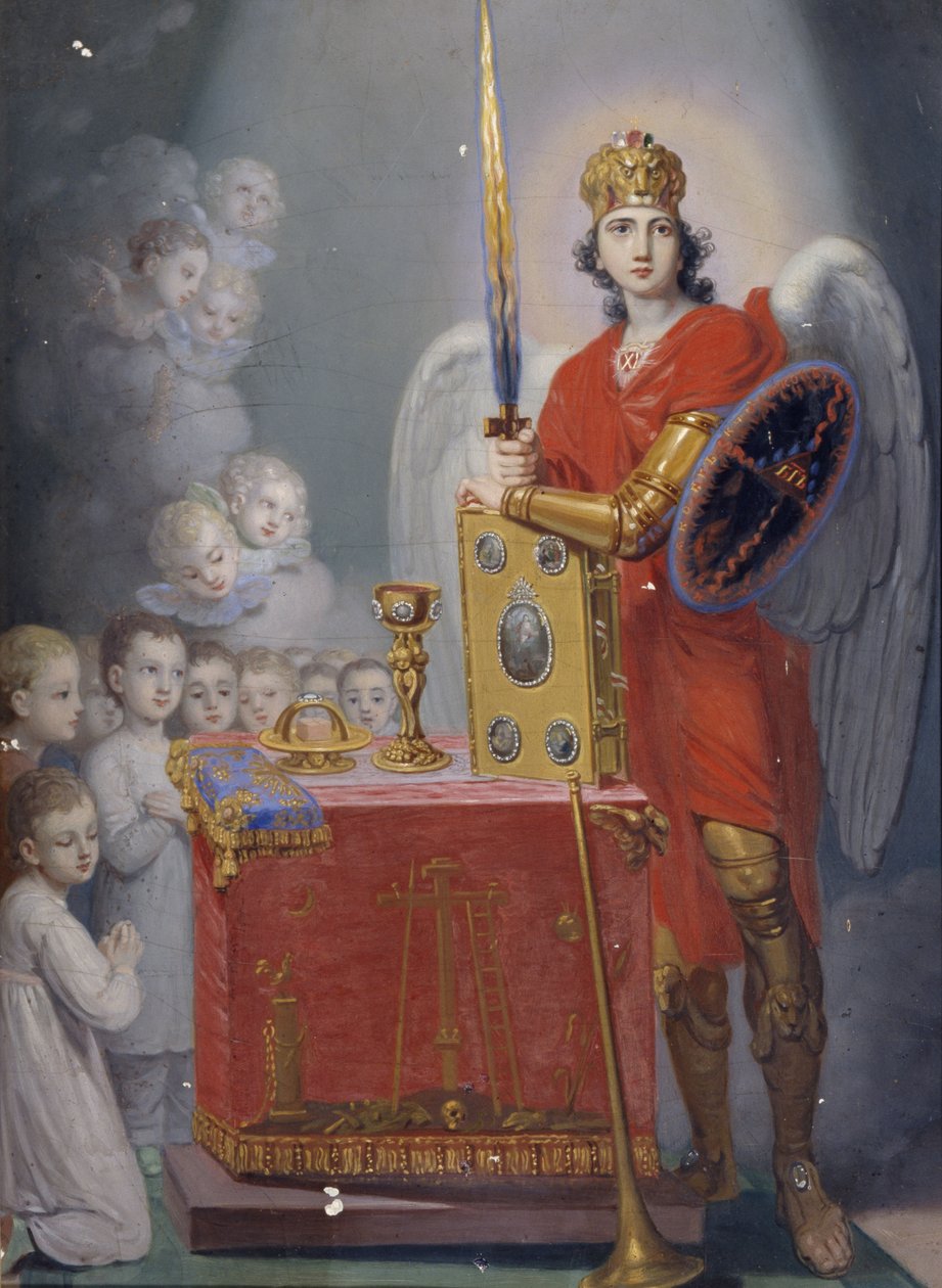 Os Filhos do Imperador Paulo I diante do altar, protegidos pelo Arcanjo Miguel de Vladimir Lukich Borovikovsky