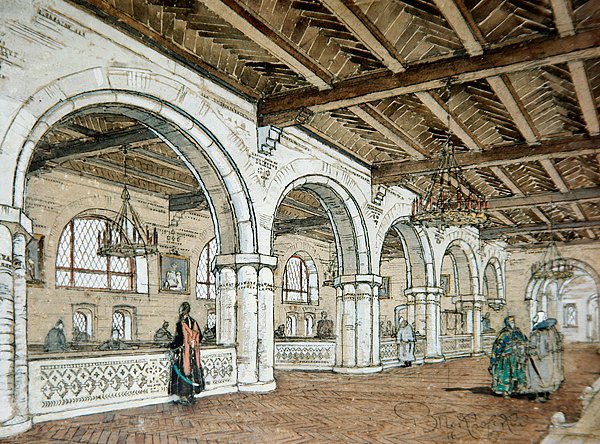 Design para o interior de um banco, com base no estilo do século XVII de Vladimir Pokrovsky
