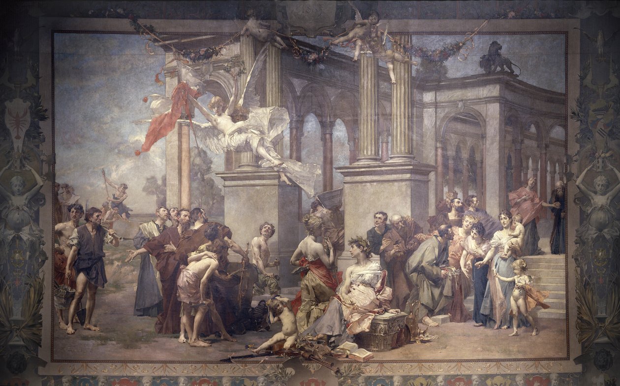 Cortina no Teatro Nacional, Praga, República Checa, 1883 (têxtil) de Vojtech Hynais